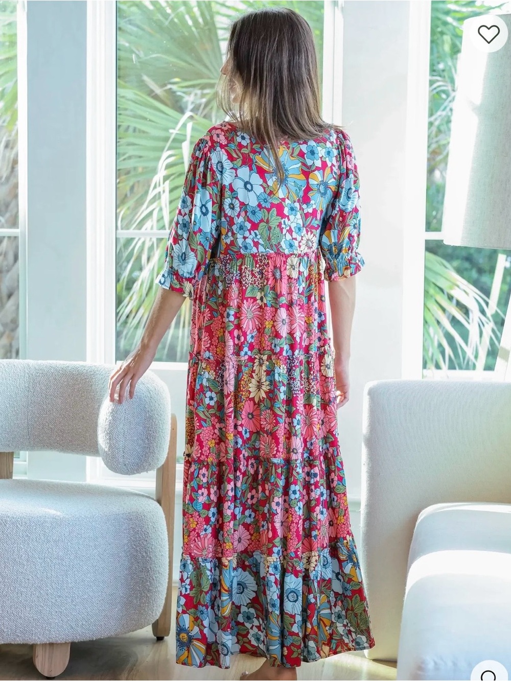 Natural Life Collette tiered blue red floral maxi dress boho size S - Picture 2 of 8